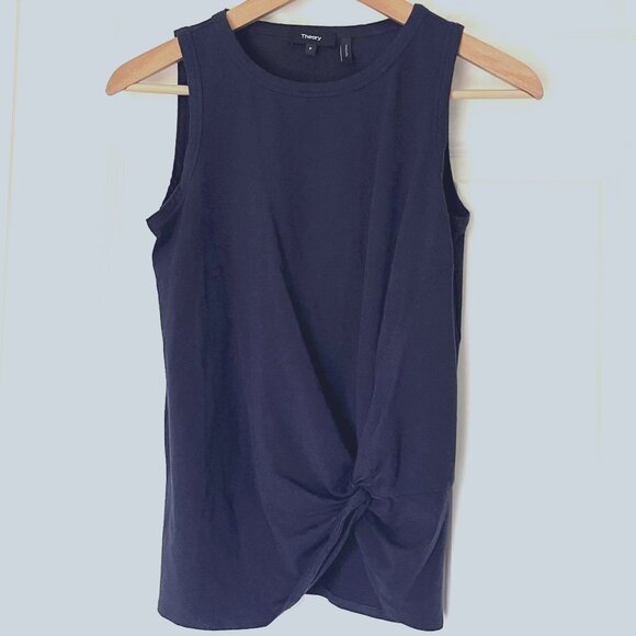Theory Women's Twist Front Pima Cotton Tank Top – Size P (0) | Navy Blue - Picture 1 of 5